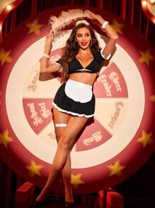 8pack Tie Back Frill Trim Maid Costume Set - Black and White - View 7