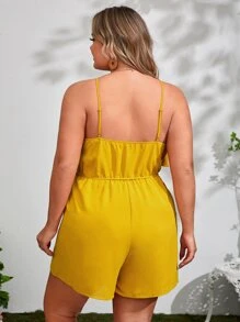 SHEIN VCAY Mono de tirantes unicolor ribete con fruncido - Mostaza Amarilla - Ver 2