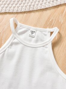 Girls Solid Halter Top & Pleated Trousers - Multicolor - View 3