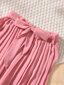 Girls Solid Halter Top & Pleated Trousers - Multicolor - View 6