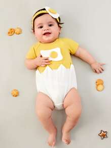 SHEIN Trang phục Em bé Nút Đắp vá Hoạt hình Khối Màu - Nhiều màu - Xem 6