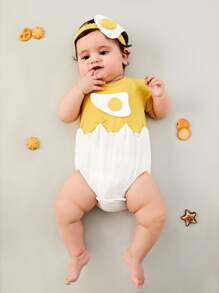 SHEIN Trang phục Em bé Nút Đắp vá Hoạt hình Khối Màu - Nhiều màu - Xem 5