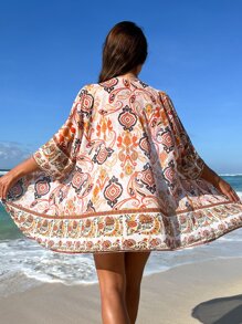 Paisley Print Open Front Kimono - Multicolor - View 2