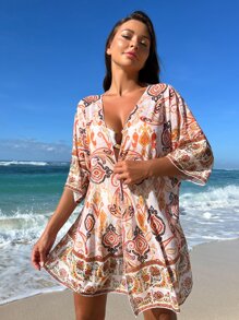 Paisley Print Open Front Kimono - Multicolor - View 3