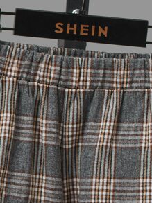 SHEIN 男孩格紋印花夾克背心和前蝴蝶結襯衫和褲子 - 深灰色 - 查看 5