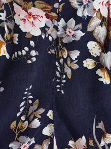 SHEIN Toddler Girls Floral Print Puff Sleeve Top & Shorts - Navy Blue - View 4