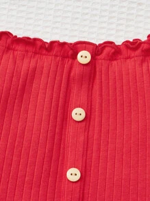 SHEIN 小女童一字肩木耳邊T恤 - 紅色 - 查看 3