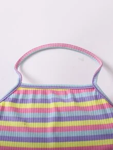 Toddler Girls Block Striped Halter Top & Shorts - Multicolor - View 3