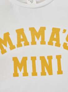 SHEIN Young Girl Toddler Girls Letter Graphic Tee & Paperbag Waist Belted Skirt - Mustard Yellow - View 4