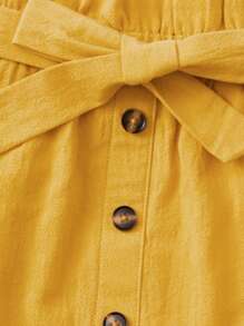 SHEIN Young Girl Toddler Girls Letter Graphic Tee & Paperbag Waist Belted Skirt - Mustard Yellow - View 5