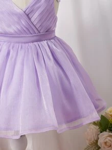 SHEIN Đầm em bé Trọn gói Dây kéo Nơ Bướm Xếp li màu trơn - Màu Lilac Tím - Xem 4