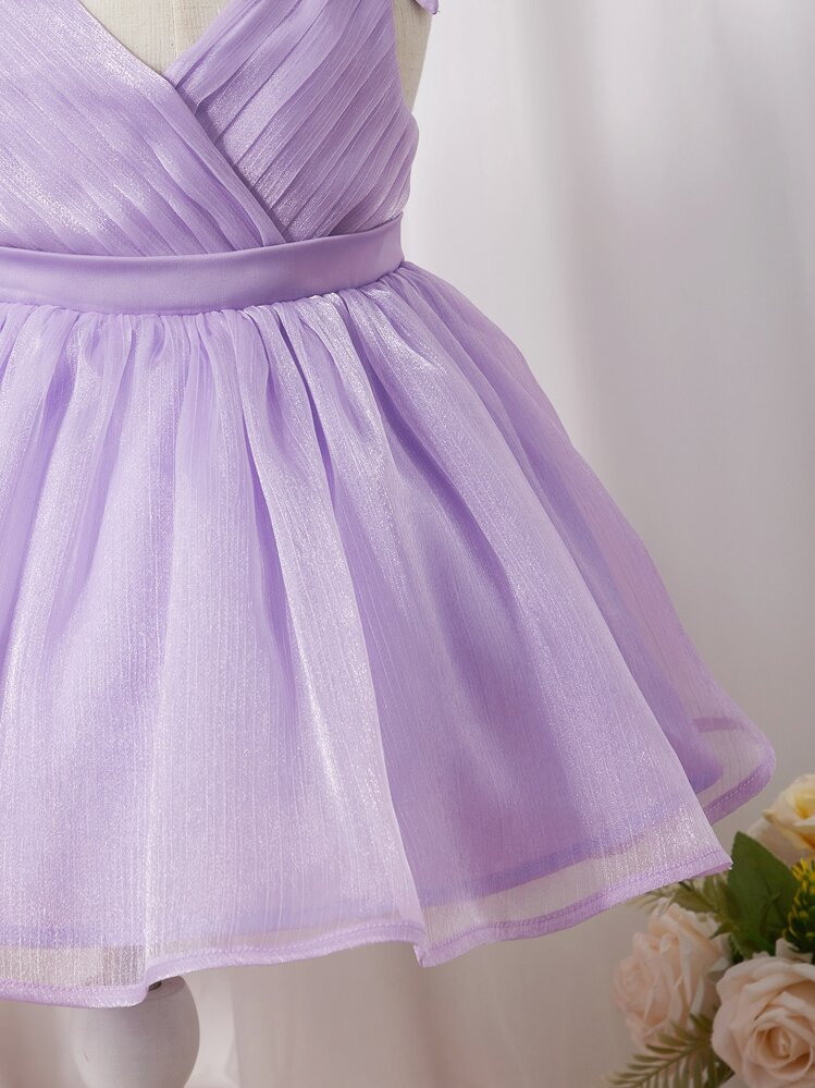 SHEIN Baby Bow Shoulder Mesh Overlay Dress - Lilac Purple - View 4