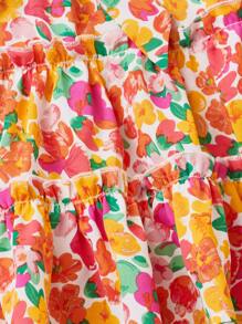 SHEIN Toddler Girls Floral Print Layered Hem Belted Skirt - Multicolor - View 4