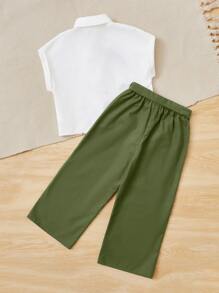 SHEIN 小女童人物和花卉圖案蝙蝠袖襯衫和腰帶長褲