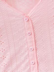 SHEIN Toddler Girls Lettuce Trim Button Front Tee - Baby Pink - View 4