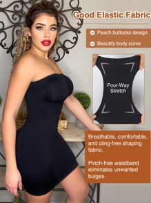 Detachable Straps Tummy Control Butt lift Shapewear Slips - Black - View 4
