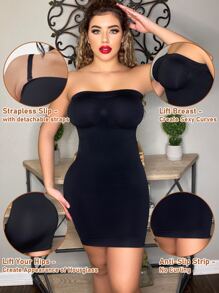 Detachable Straps Tummy Control Butt lift Shapewear Slips - Black - View 5