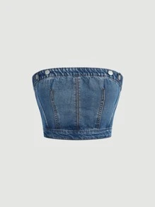 SHEIN ICON Zip Back Tube Denim Top - Medium Wash - View 5