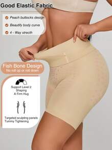 Shorts de fajas de talle alto control de barriga push up para glúteos muslo más delgado - Beis - Ver 2