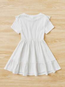SHEIN Niñitas Vestido ribete con fruncido bajo con fruncido - Blanco - Ver 2