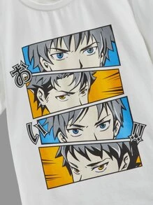 SHEIN garotos figura gráfica Camiseta & cintura com cordão Calças de treino