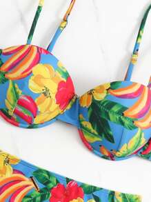 Bộ bikini đi biển mùa hè có gọng in hoa kèm băng đô - Nhiều màu - Xem 4