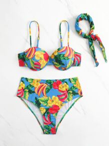Bộ bikini đi biển mùa hè có gọng in hoa kèm băng đô - Nhiều màu - Xem 1