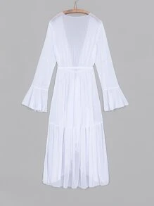 SHEIN Swim Lettuce Trim Ruffle Trim Flounce Sleeve Kimono,Summer Beach - White - View 5