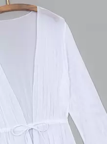 SHEIN Swim Lettuce Trim Ruffle Trim Flounce Sleeve Kimono,Summer Beach - White - View 7