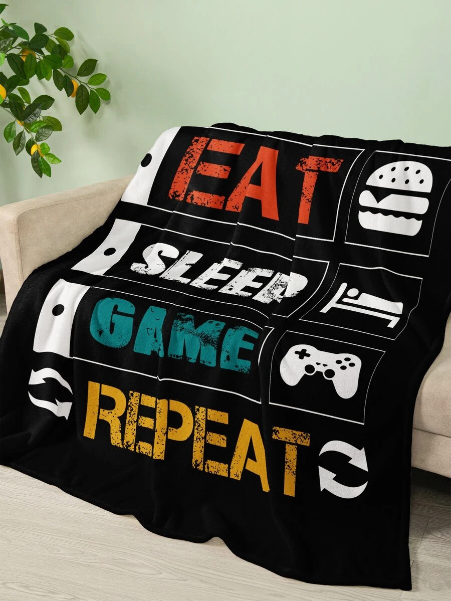 1pc Slogan & Game Pad Print Blanket - Multicolor - View 1
