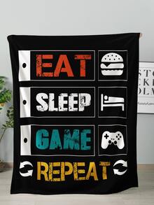 1pc Slogan & Game Pad Print Blanket - Multicolor - View 5
