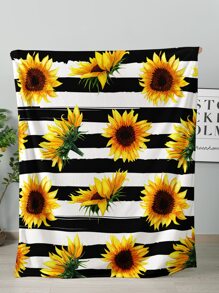 1pc Striped & Sunflower Print Blanket - Multicolor - View 1