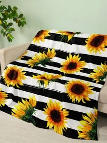 1pc Striped & Sunflower Print Blanket - Multicolor - View 5