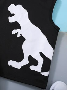 SHEIN 男孩恐龍印花連帽坦克上衣和短褲 - 黑與白 - 查看 4