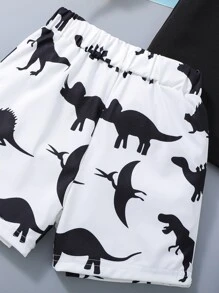 SHEIN 男孩恐龍印花連帽坦克上衣和短褲 - 黑與白 - 查看 5