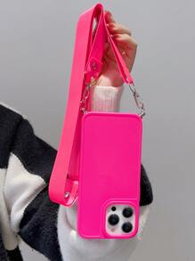 素色手機殼帶斜肩包手機掛繩 - 玫紅色 - 查看 2