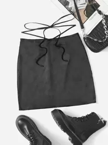 SHEIN EZwear 後綁帶緞面半身裙