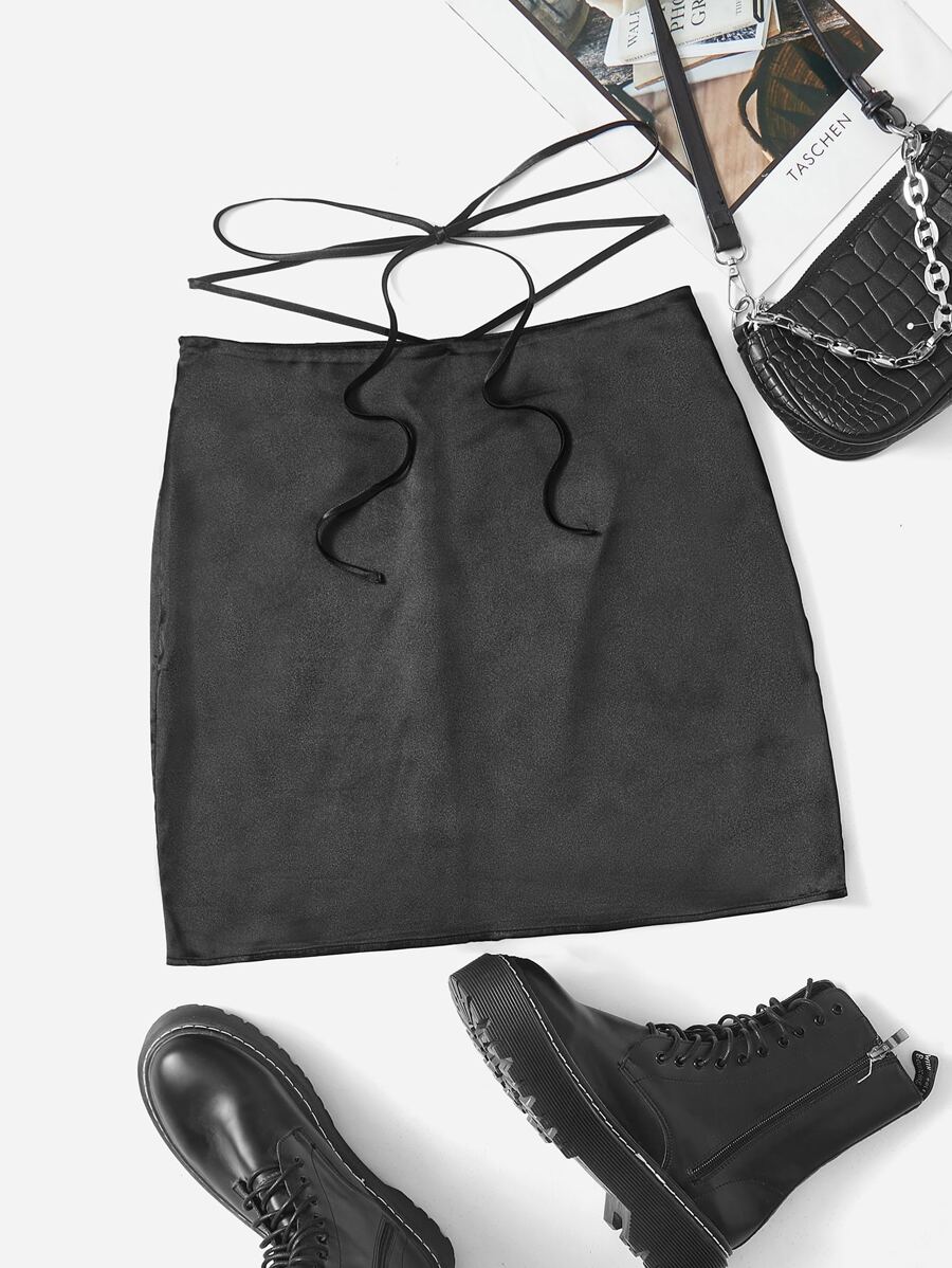 SHEIN EZwear 後綁帶緞面半身裙