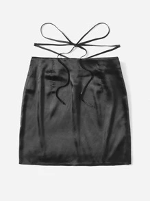 SHEIN EZwear 後綁帶緞面半身裙