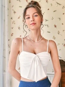 SHEIN MOD Ruched Bust Bow Front Crop Cami Top - White - View 2