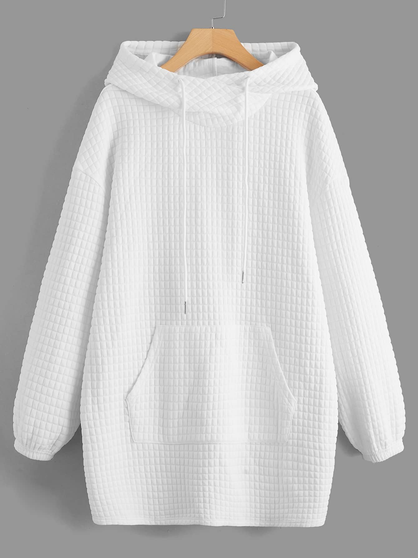 SHEIN EZwear Kangaroo Pocket Drop Shoulder Drawstring Hoodie Dress - White - View 1