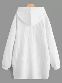 SHEIN EZwear Kangaroo Pocket Drop Shoulder Drawstring Hoodie Dress - White - View 2