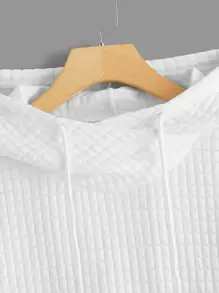 SHEIN EZwear Kangaroo Pocket Drop Shoulder Drawstring Hoodie Dress - White - View 3