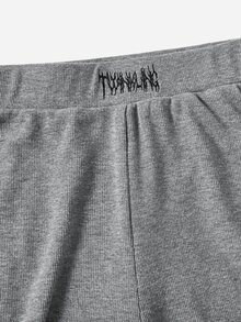 SHEIN EZwear Letter Embroidery Crop Tank Top & Leggings - Grey - View 6