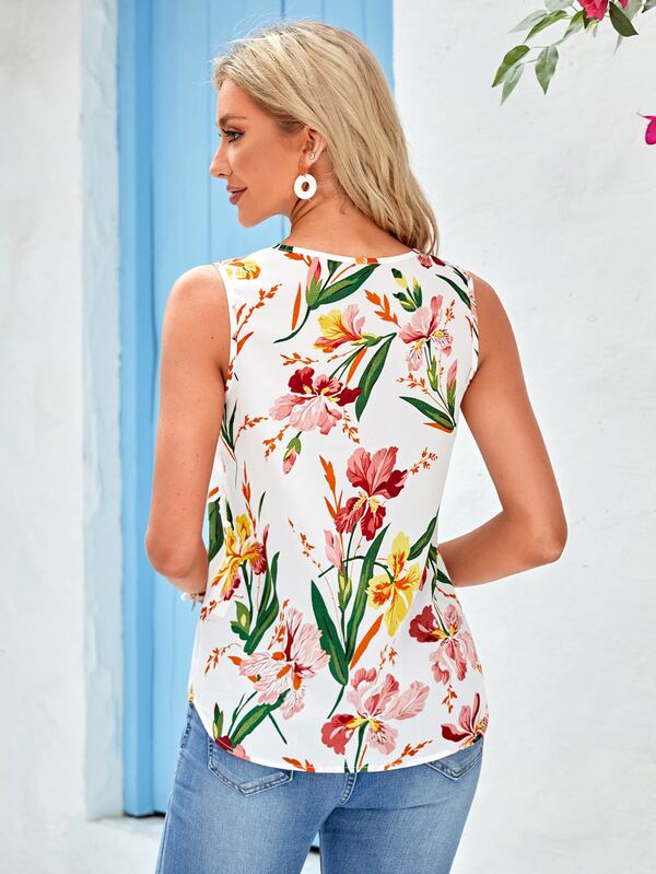 EMERY ROSE Floral Print Mesh Insert Tank Top SHEIN USA