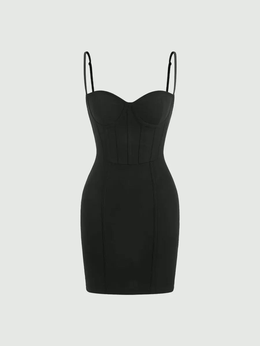SHEIN MOD Đầm Dây kéo màu trơn Thanh lịch - màu đen - Xem 1