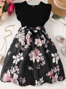 Đầm Gái Xù Gân đan Hoa Giải trí - màu đen - Xem 1