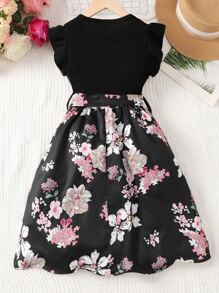 Đầm Gái Xù Gân đan Hoa Giải trí - màu đen - Xem 2