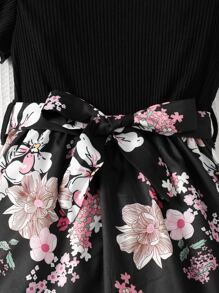 Đầm Gái Xù Gân đan Hoa Giải trí - màu đen - Xem 3