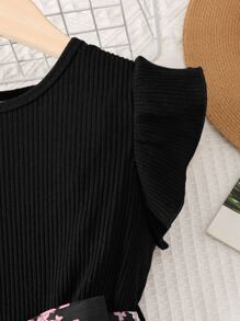 Đầm Gái Xù Gân đan Hoa Giải trí - màu đen - Xem 4